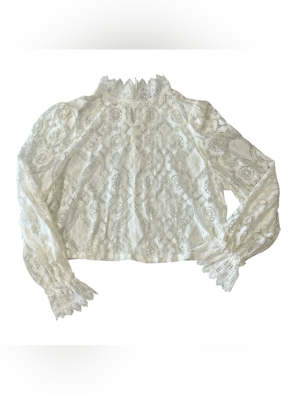 Zara White Lace High-Neck Long-Sleeve Women's Top Sz M